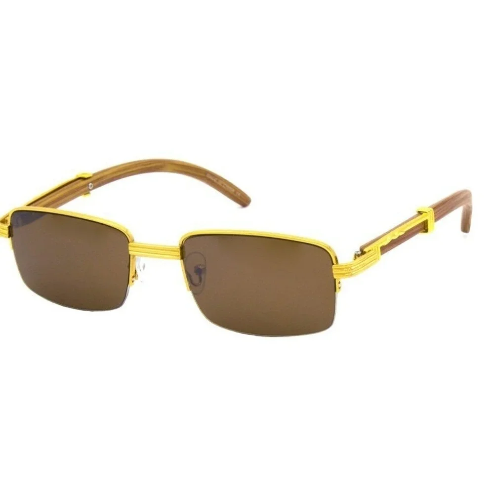Rimless Sunglasses Men Fashion Hip hop Frameless Designer Shades Wooden‎ Small